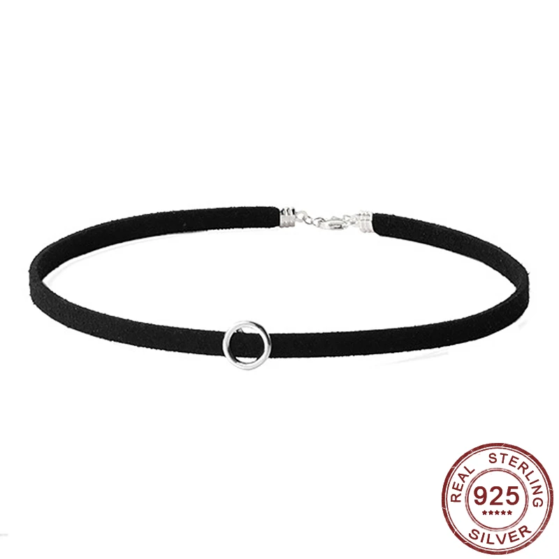 

Choker Necklaces Women Solid 925 Silver with Black Velvet Suede Short Collares Fashion Jewelry collares de moda 2020