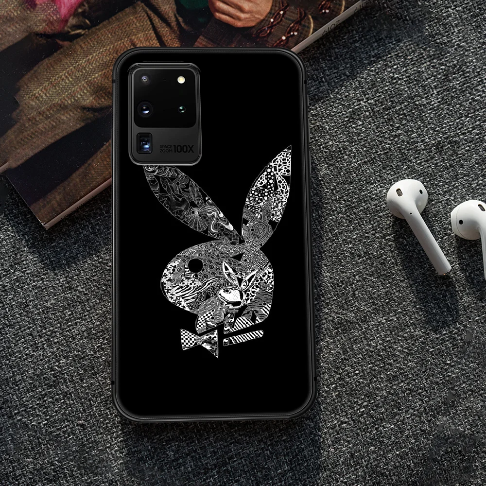 

Playboy Rabbit head Phone Case Cover Hull For Samsung Galaxy S 7 8 9 10 e 20 FE edge uitra plus Note 9 10 20 black Bumper Luxury