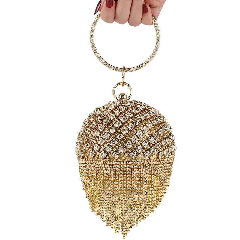 

New Trend Round Tassel Banquet Female Clutch Bag Dress Ladies Diamond Evening Bag Fashion Elegant Luxury Women Handbag sac femme