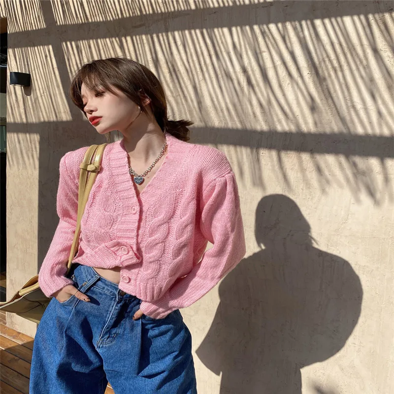 

Candy Colors Knitted Twist Cardigans for Lady Elegant Irregular Chic Streetwear for Women 2020 Fall Winter Fashion for Women