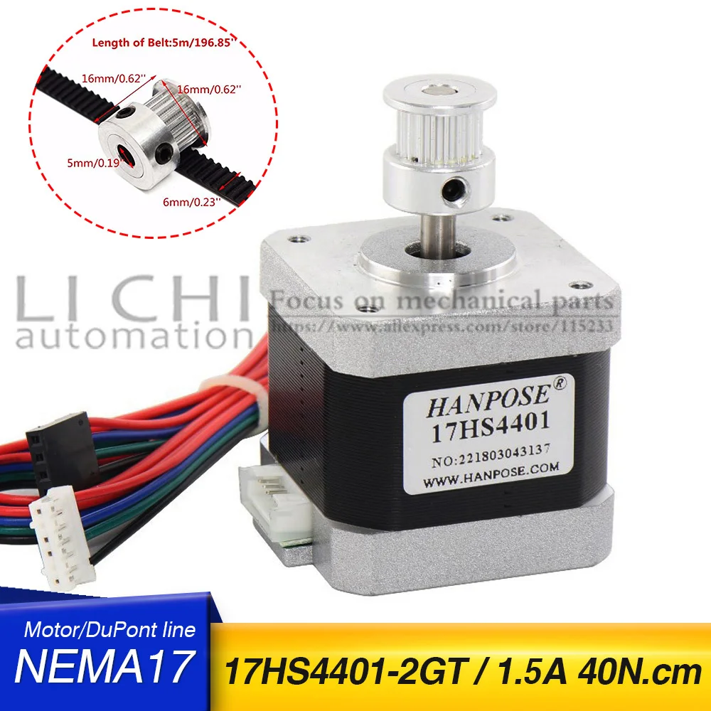 1pcs 4-lead 42motor 1.5A (17HS4401) with 20tooth Aluminum Parts 2GT Synchronous Wheel for 3D printer Nema17 Stepper Motor