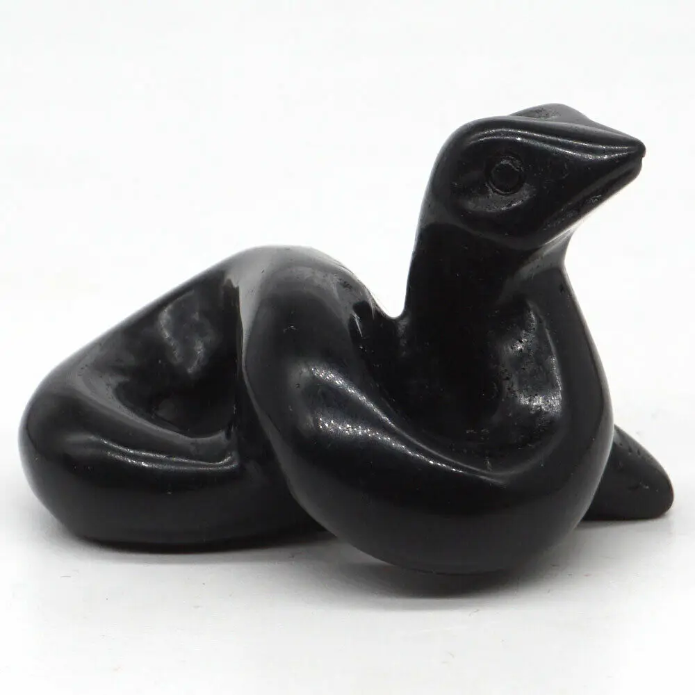 2-Дюймовая фигурка змеи натуральный камень черный обсидиановый кристалл