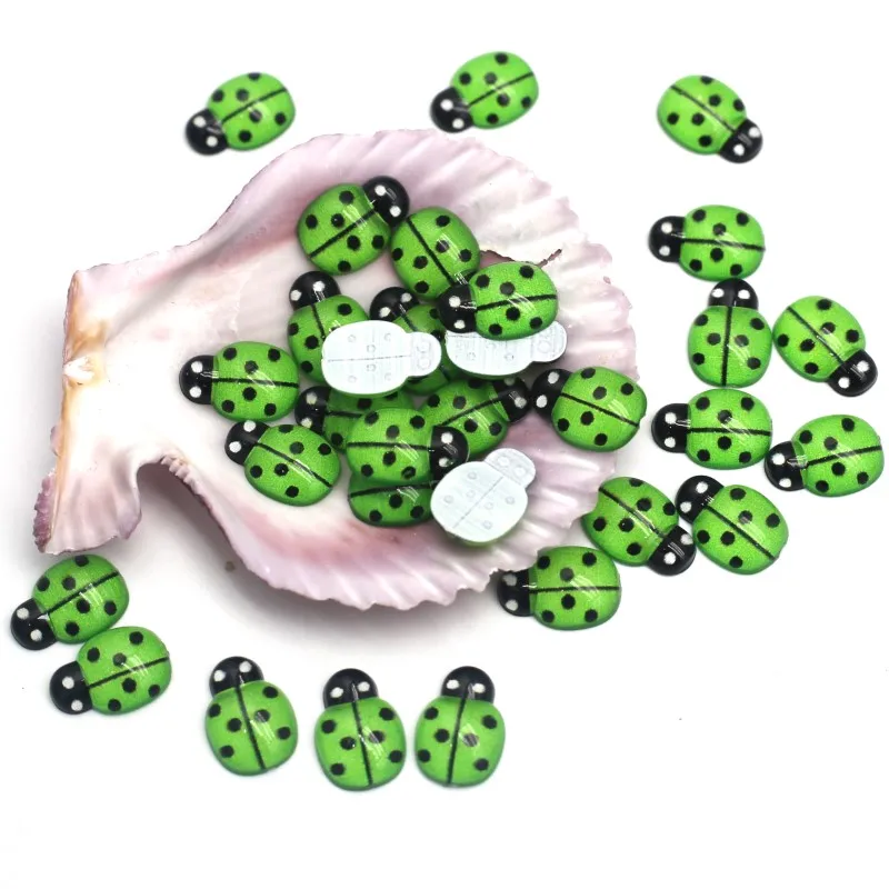 Diamantes de imitación de escarabajo acrílico verde, 9x13mm, parte posterior plana, taladro adhesivo, artesanías, ropa, joyería, suministros de decoración del hogar, 30/100 piezas