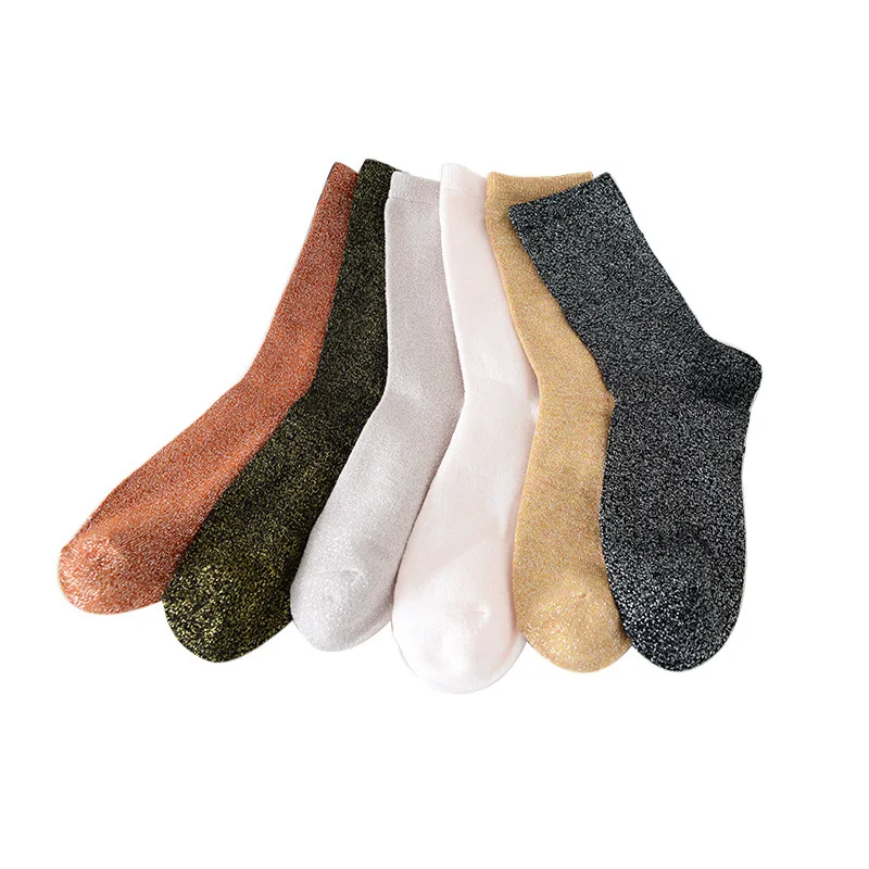 Woman socks shiny fashion filigree woman socks candy color bright sparkling high quality Korean women fashion socks