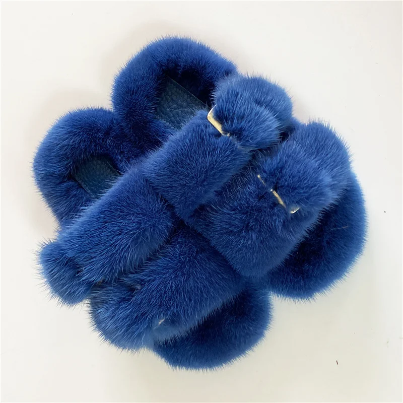 

100% Mink Fur Slippers Children's Comfortable Fur Indoor Slippers Furry Mink Fur Slippers Girls Fashion Slippers