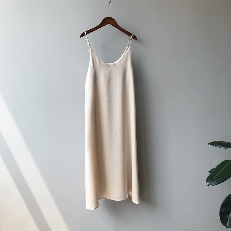 

Hot Woman Spring Summer Tank Dress Casual Satin Sexy Camisole Elastic Female Home Beach Dresses V-neck Camis Gothic Dress