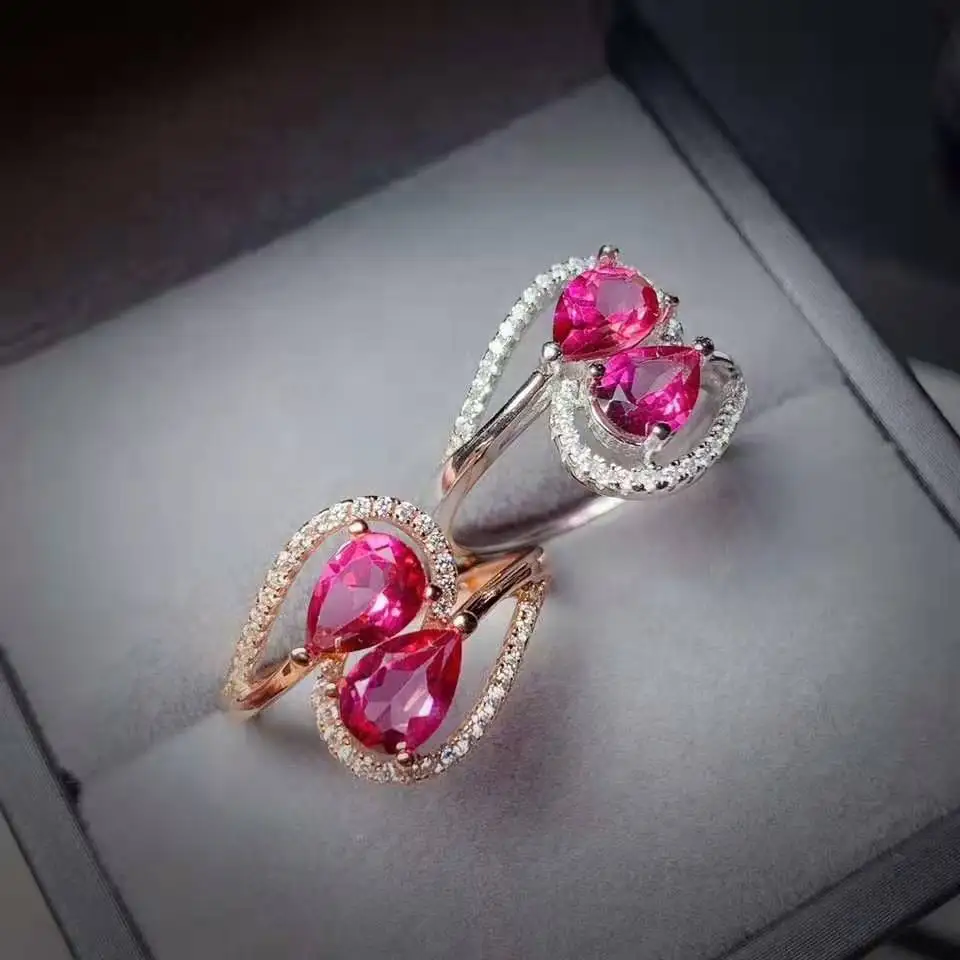 

High Quality 2 Grains Pink Topaz Drop Ring S925 Pure Silver Fine Fashion Wedding Charming Jewelry for Women Free Shipping