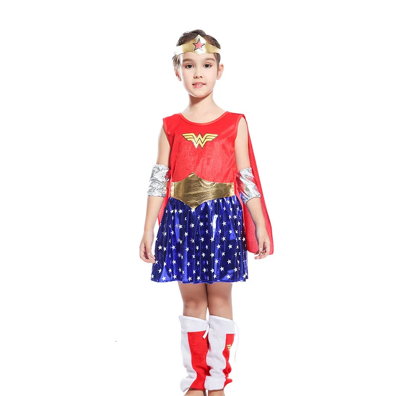 Новый роскошный костюм Чудо девушки для детей супергероев Хэллоуина