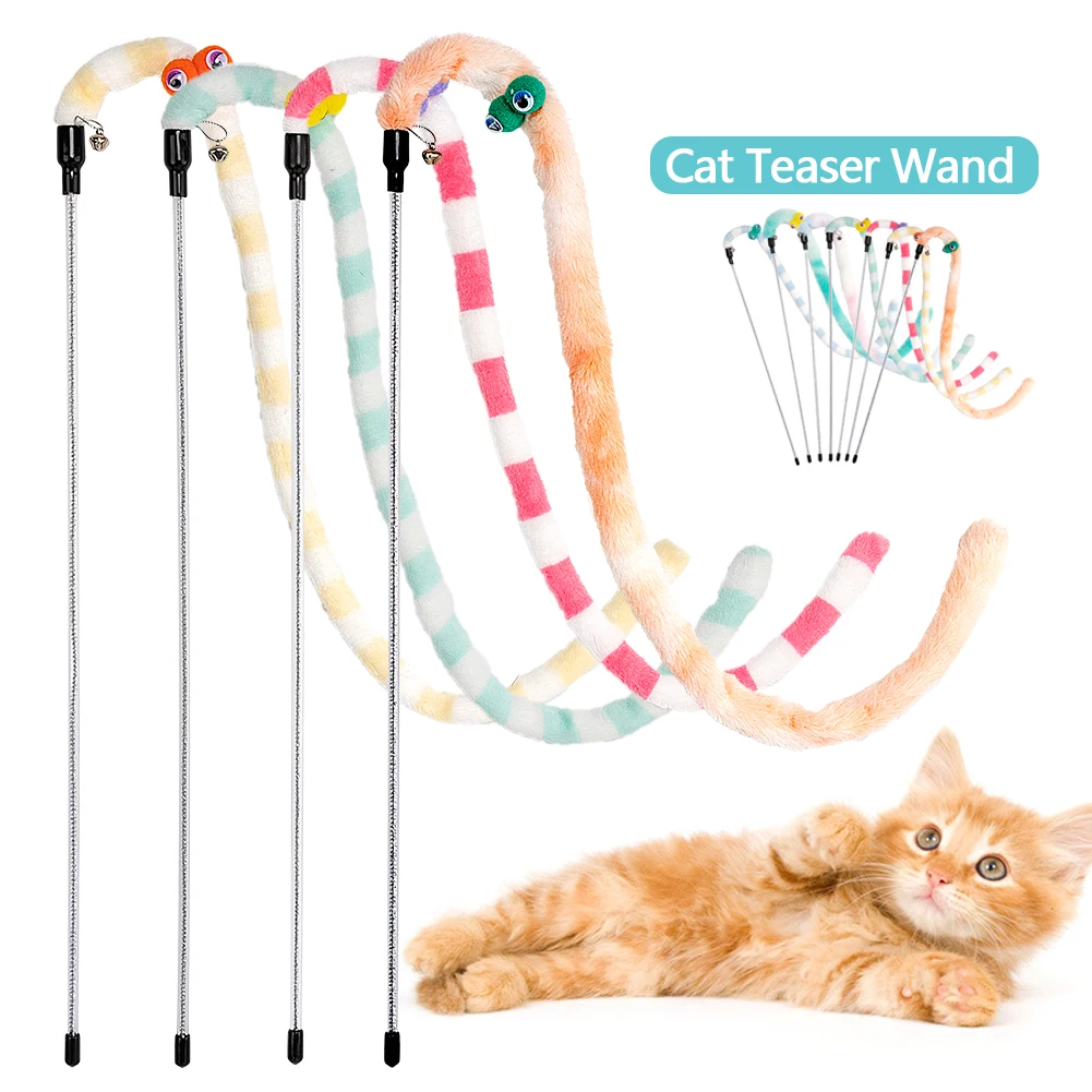 

Cat Toy Teasing Wand Toys Pet Interaction Funny Plush Colorful Caterpillar Feather Cute Cat Accessories Kittens Cat Teaser Wand