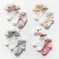 3pairslot childrens socks summer spring lace baby girls striped bow kids socks cotton infant socks for girls princess style
