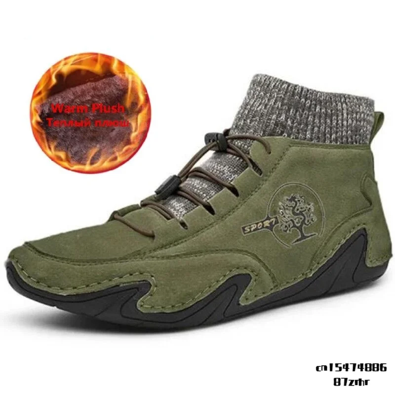 

Fashion Men Boots Suede Leather Western Ankle Boots Warm Fur Men Snow Boots Outdoor Light Sneakers Winter Boots Casual Shoes