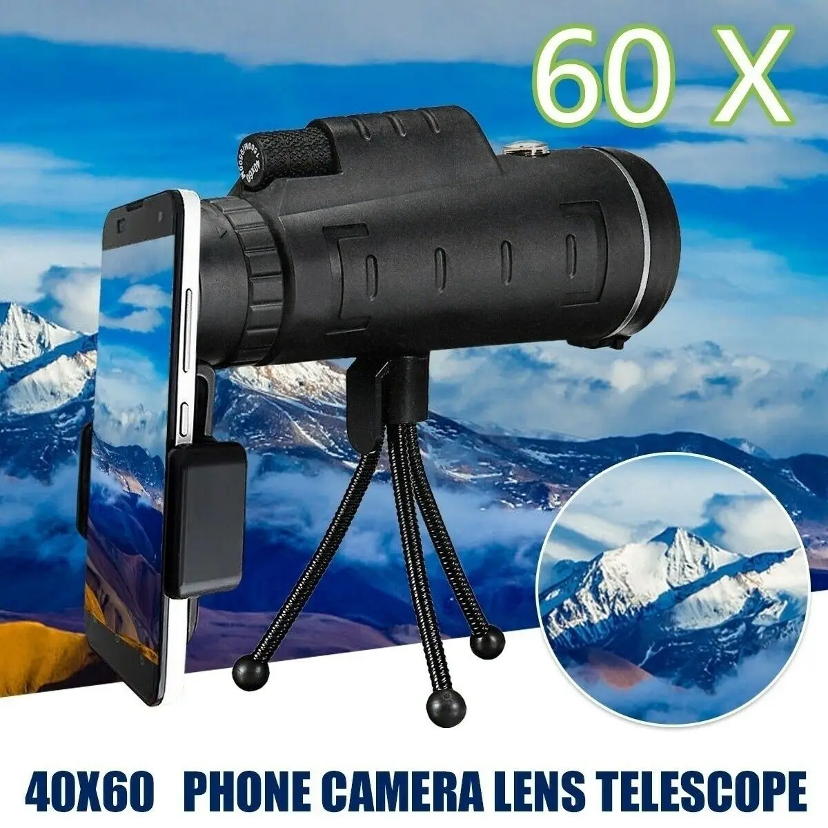 Черный HD зум оптический монокулярный телескоп объектив 40x60 BAK4 призма 9500 м сотовый