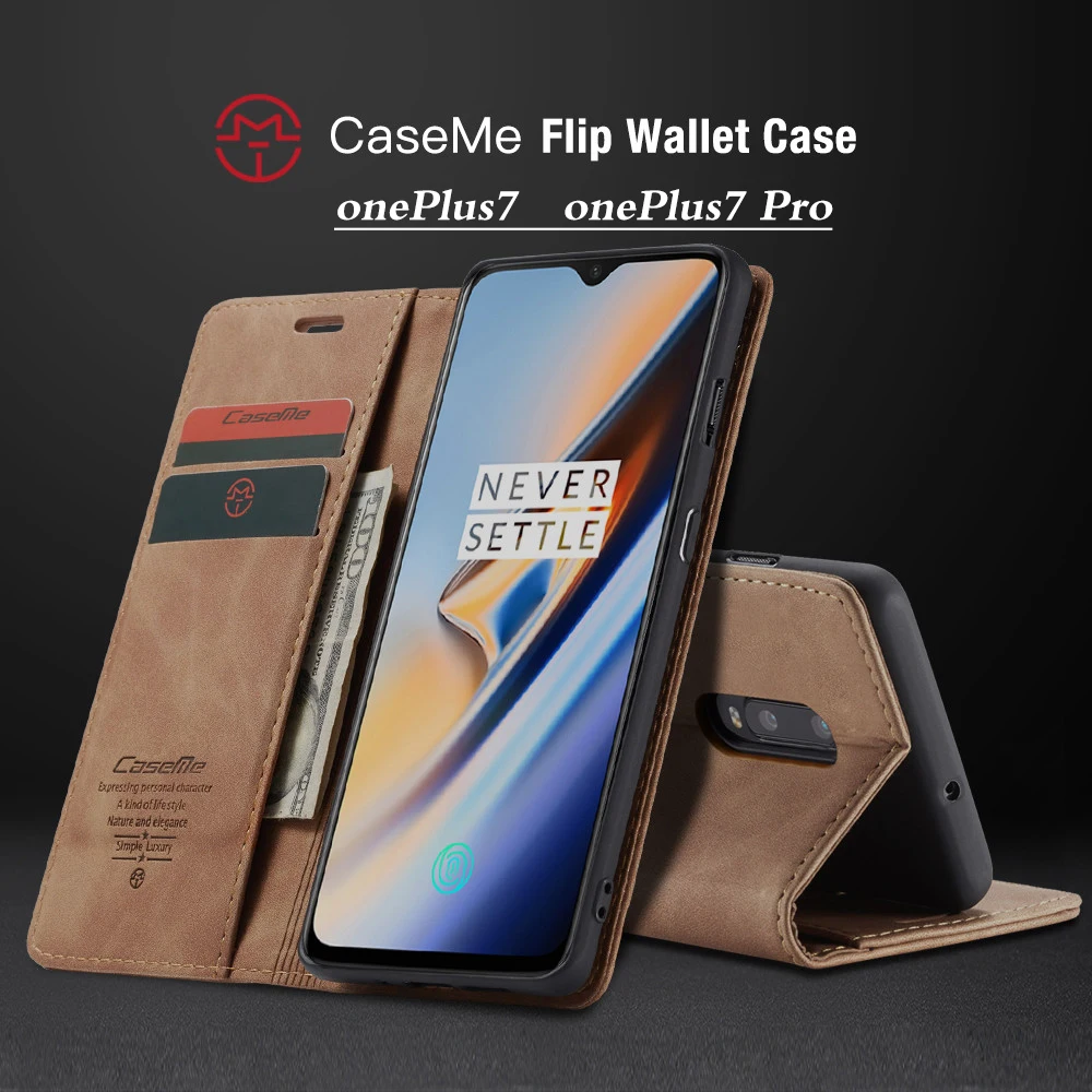 Чехол для OnePlus 7 роскошный флип-чехол с логотипом одноцветная кожа 1 + Pro Ретро