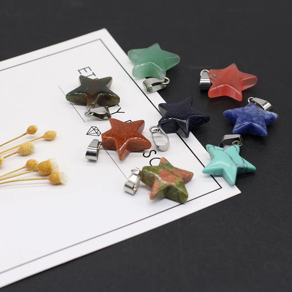 

6pcs Natural Five-pointed Star Blue Sand Watermelon Red Stone Pendant for Women Necklace Accessories Jewelry Making Size 20x20mm