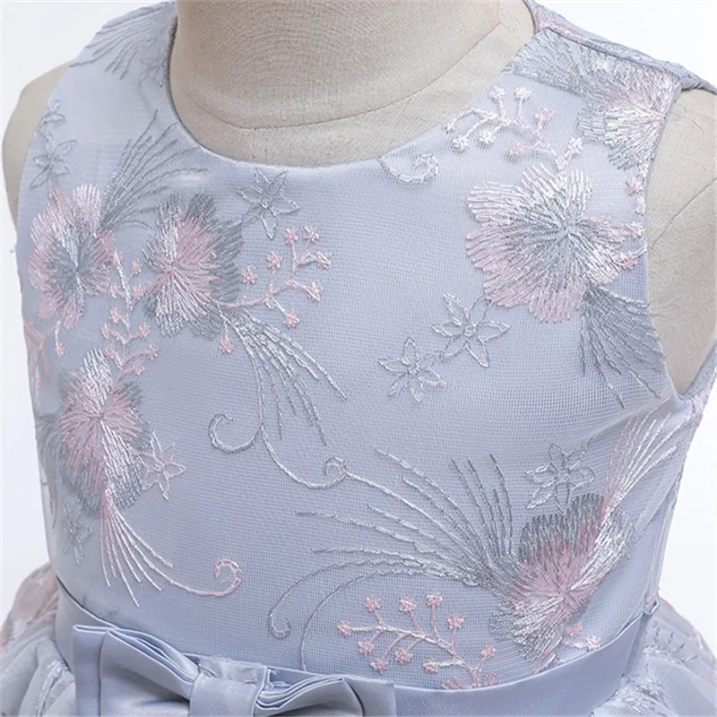 Baby Girls Grey Princess Dress for Christmas Children Ball Gown Dresses for 1st Birthday Party Kids Elegant Embroidery Dresses