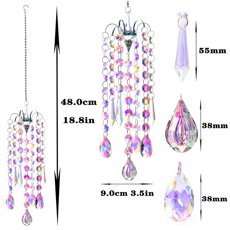 

Chandelier Wind Chimes AB Coating Crystal Prisms Hanging Suncatcher Rainbow Chaser Window Curtains Pendant Home Decor Gifts