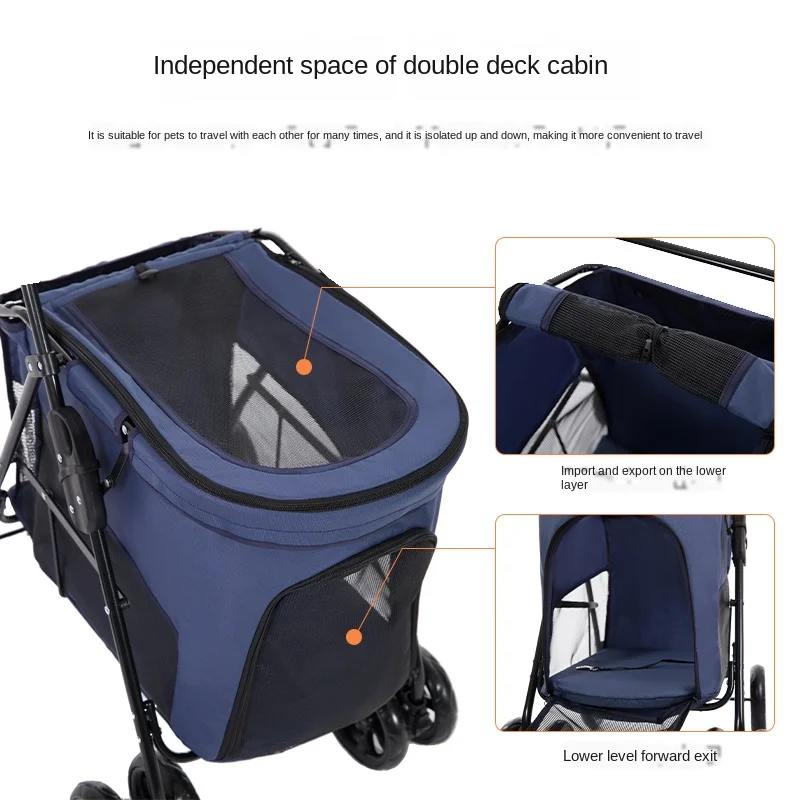 

Lightweight Folding Pet Double Trolley Exquisite Four-wheeled Outdoor Travel Dog Paparazzi Pet Stroller Cat Cage