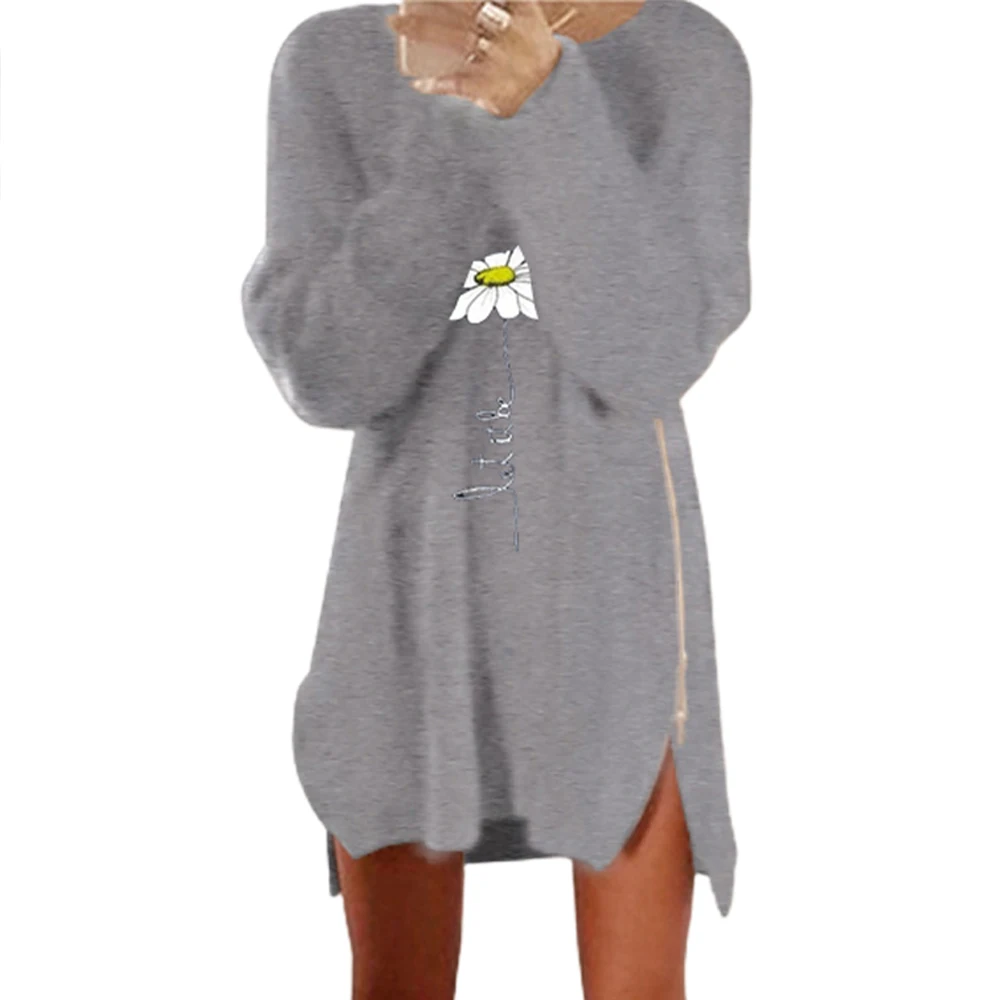 

2021 New Fashion Winter Printed Zipper Loose Long Sleeve Sweater Crew Neck Temperament Casual Vacation