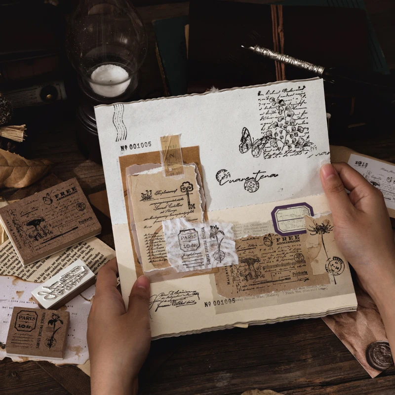

Wooden seal, fleeting silent series, literary handbook, DIY rubber decorative printing materials,8 styles stamps for card making