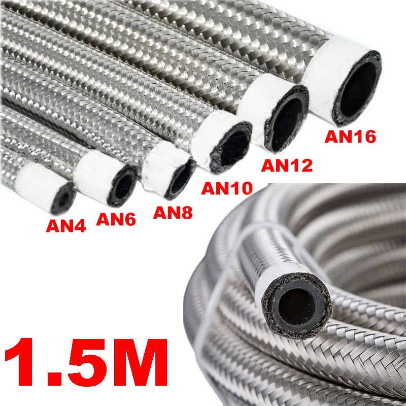 

5FT AN4 AN6 AN8 AN10 AN12 AN16 Car Fuel Hose Oil Gas Cooler Hose Line Pipe Tube Stainless Steel Braided Inside CPE Rubber