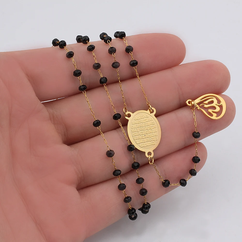 FINE4U N301 Stainless Steel Muslim Arabic Pendant Necklace Glass Faceted Beads Crucifix Men Women Rosary Jewelry | Украшения и