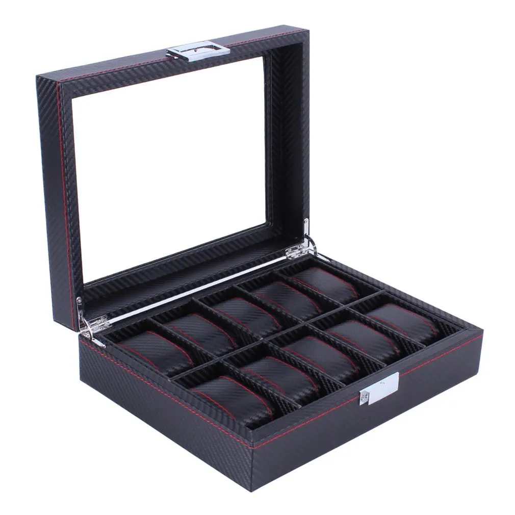 

2/6/10/12 Girds Leather/Carbon Fiber Luxury Watch Box Jewelry Storage Box Watch Organizer for Rings Bracelet Display Holder Case