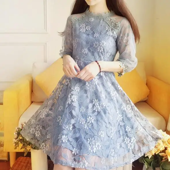 Женское элегантное милое Сетчатое платье с кружевной отделкой Сексуальные