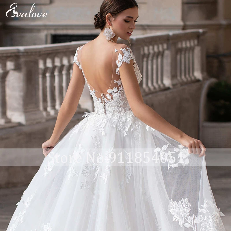 Свадебное платье-Русалка EVALOVE с глубоким круглым вырезом открытой спиной со