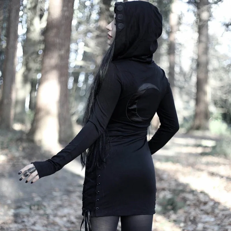 Женское мини-платье повседневное готическое черное панк сексуальное облегающее