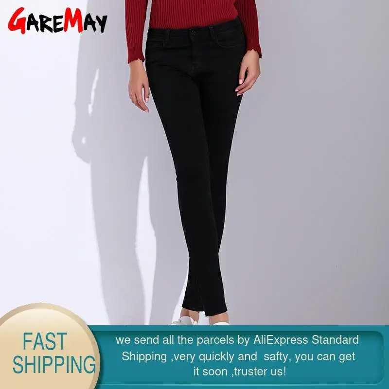 Женские джинсы с высокой талией GAREMAY черные обтягивающие размера плюс джинсовые