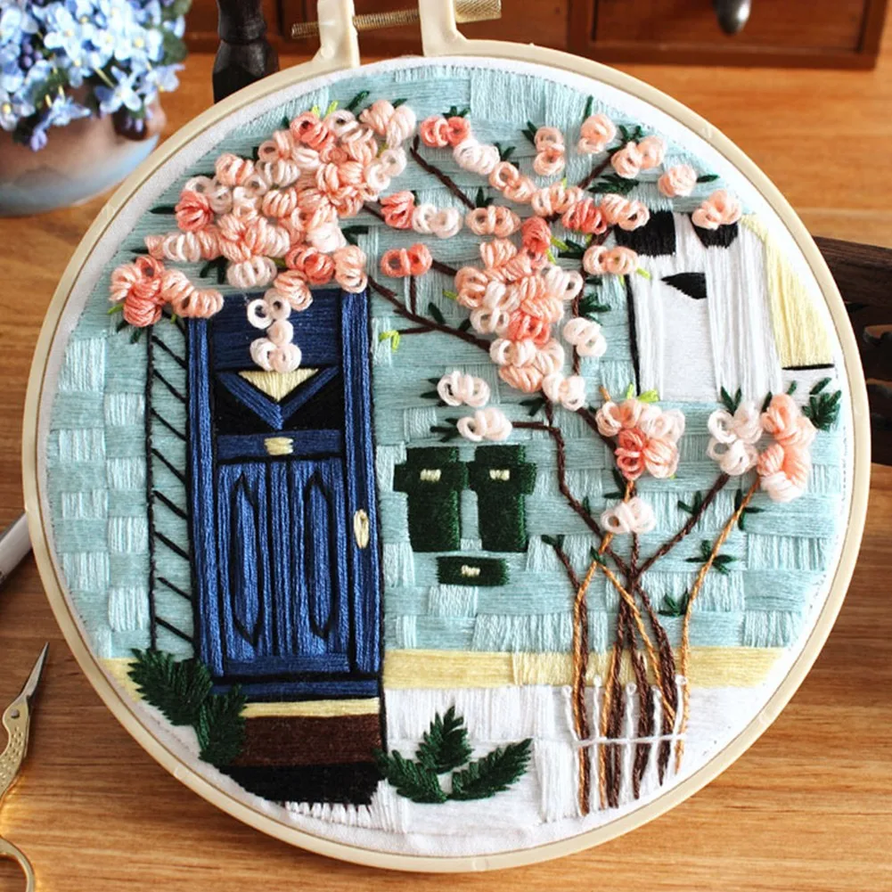 

Garden Flower Beginner Embroidery Fabric Threads Material Bag Diy 3d Landscape Needlework Cross Stitch Kit Wall Painting