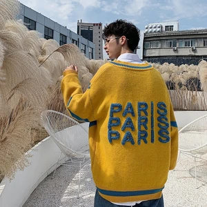 Новинка Зима 2019 корейская версия цветной Флокированный мужской свободный пуловер с V-образным вырезом вязаный студенческий Повседневный свитер