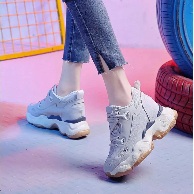 Tleni/Женская обувь на платформе, увеличивающая рост; Chaussure Femme; кроссовки; обувь из сетчатого материала; женская обувь на танкетке; спортивная обувь на высоком каблуке; ZD-205