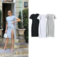 za 2021 women skirt high slit design short sleeve dress new style womens simple hip skirt