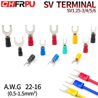 100pcs sv series fork insulated electrical wire crimp terminals a w g 22 16 spade terminals crimp wire connectors