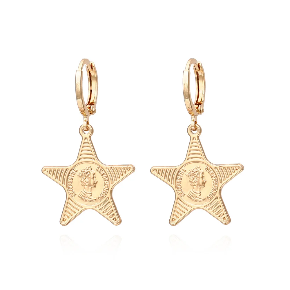 Серьги-подвески женские медные в стиле панк монета золотого цвета | Украшения и