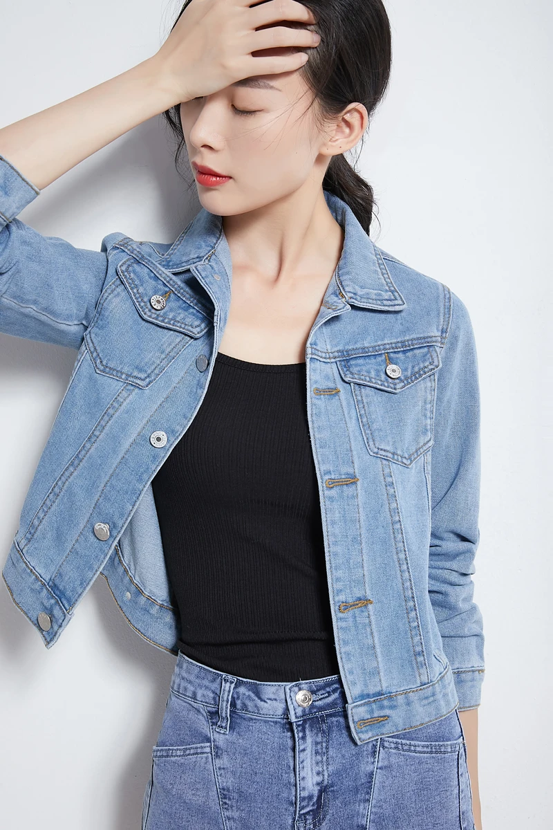 Модная Джинсовая куртка женская весна 2XL XL весна осень ручная щетка длинный рукав стрейч короткая джинсовая куртка Белый Розовый Пальто