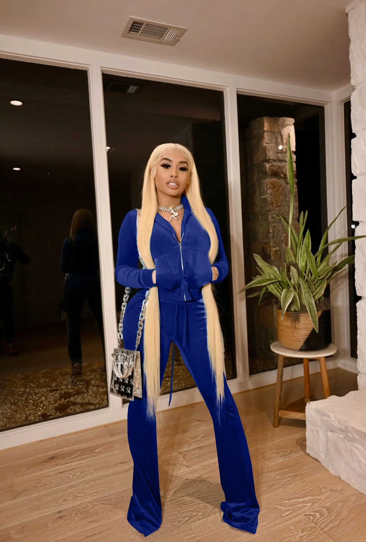 Модный однотонный Велюровый комплект из двух предметов женский простой