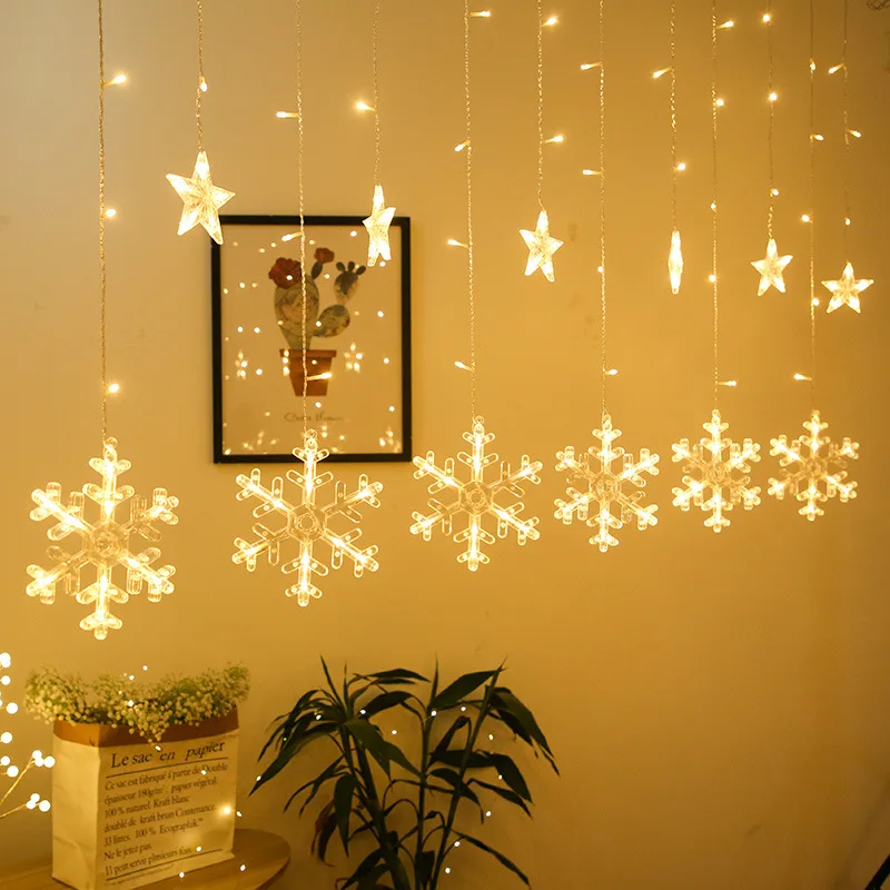Snowflake LED String Light Curtain Fairy Christmas Garland Wedding Party Lights Room Garden Decoration EU / US Plug Light String