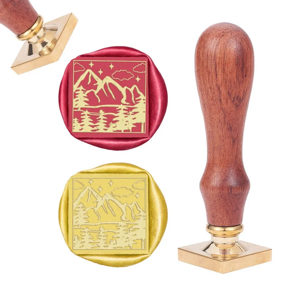 

1PC DIY Scrapbook Brass Wax Seal Stamp and Wood Handle Sets Mountain Pattern 89mm Stamps: 25x25x14.5mm