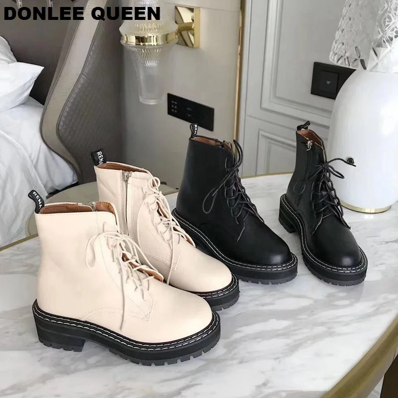 2019 Boots Women Shoes For Winter Ankle Lace Up Casual Shoe Platform Cowboy Botas Retro Martin zapatos de mujer | Обувь