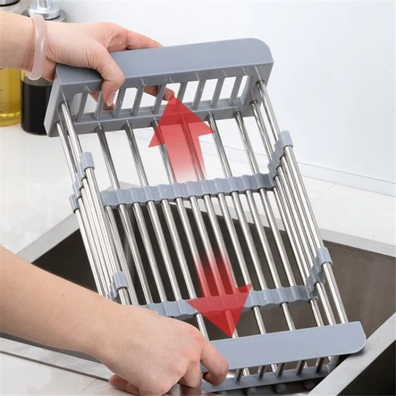 

Drain Basket Stainless Steel Stretch Rack Vegetable Fruit Bowl Pan Storage