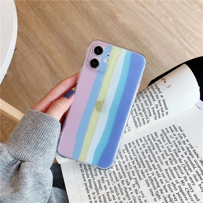 

Transparent Rainbow Phone Case For iPhone 12 11 Pro Max 7 8 Plus X XR XS Max SE 2020 12Mini Gradient Soft Silicone Back Cover