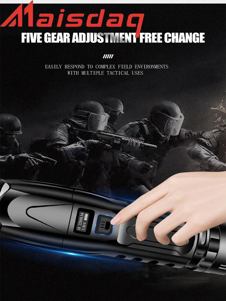 저렴한 Led 손전등 울트라 브라이트 토치 캠핑 라이트 6 스위치 모드 스마트 Led 디스플레이 방수 Zoomable 자전거 라이트 26650 배터리