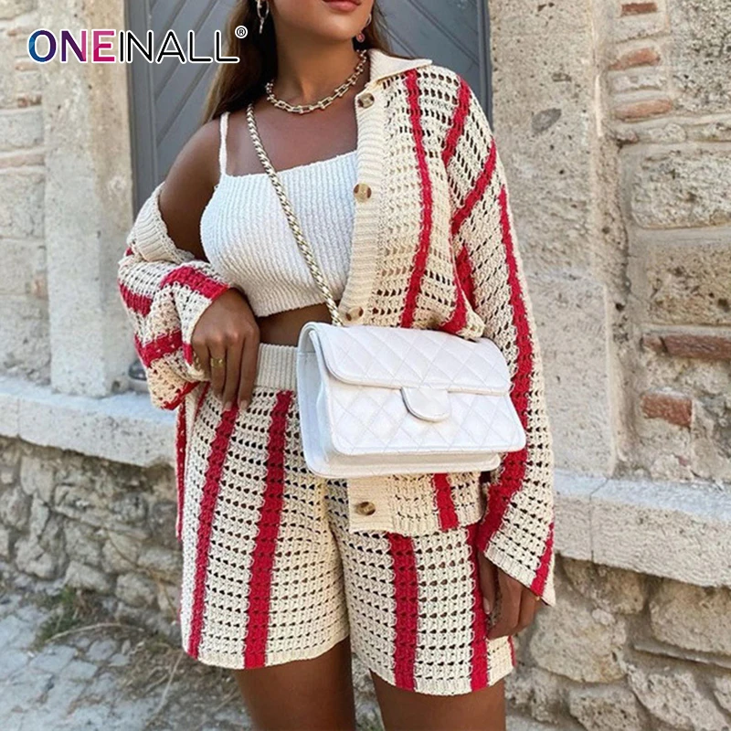

Женский Повседневный свитер ONEINALL, Кардиган с длинным рукавом и V-образным вырезом, осенняя одежда в стиле пэчворк, 2021
