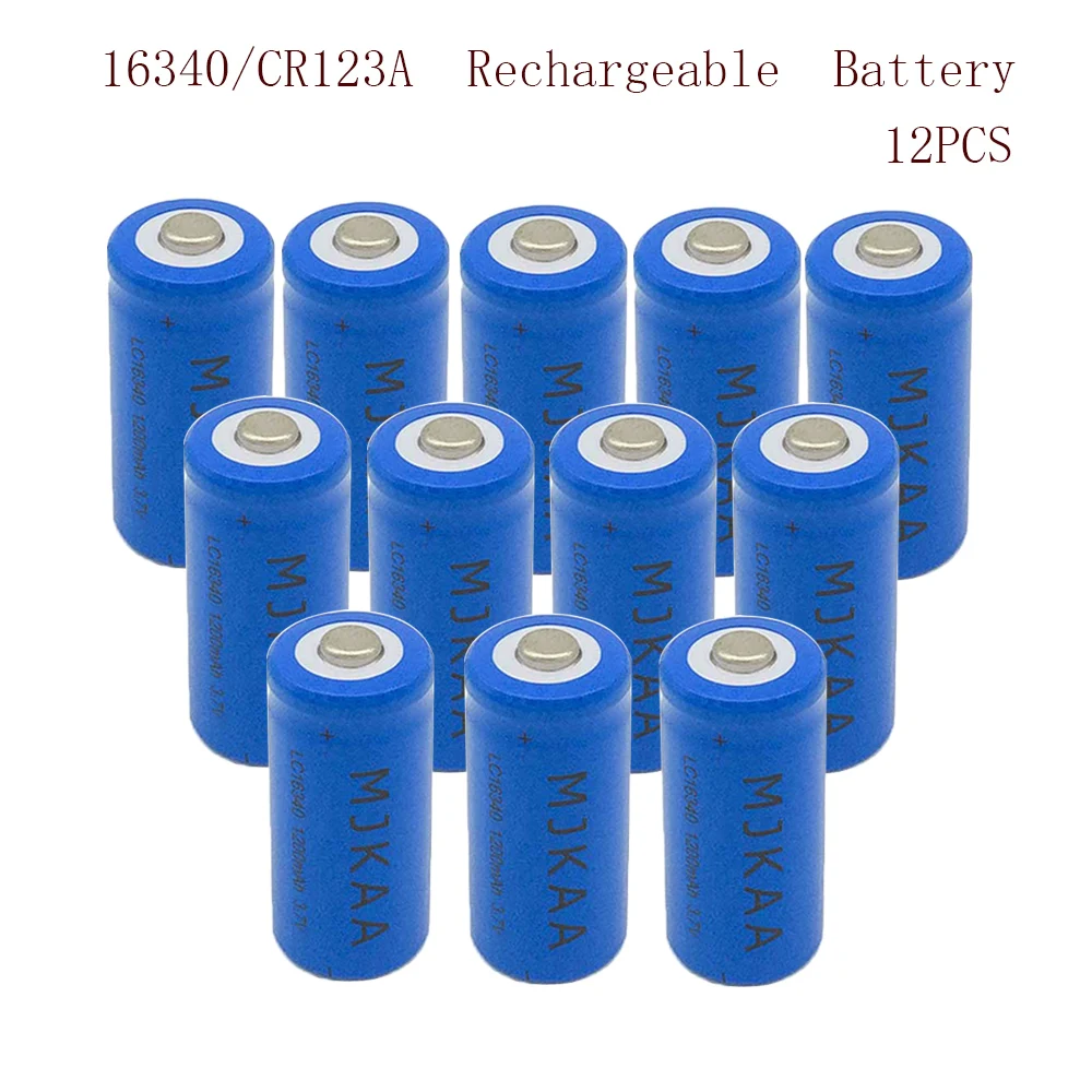 

16340 3.7V 1200mAh 12PCS Li-ion Rechargeable Battery CR123A Lithium Ion Batteries For Flashlight Laser