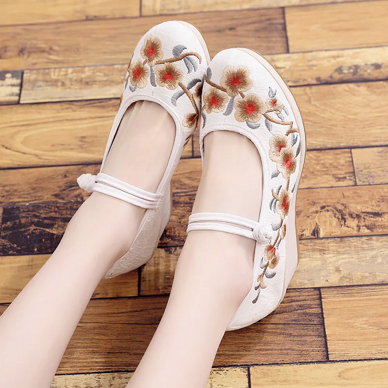 Женские холщовые туфли Veowalk на высокой танкетке туфли-лодочки платформе Мэри