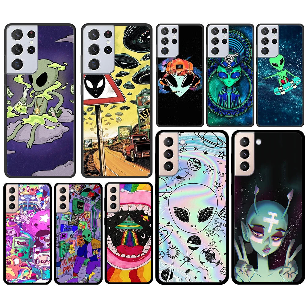 

Aesthetics Cartoon alien for Samsung Galaxy S21 S20 FE Ultra Lite S10 S9 S8 S7 S6 Edge Plus Silicone Soft Black Phone Case
