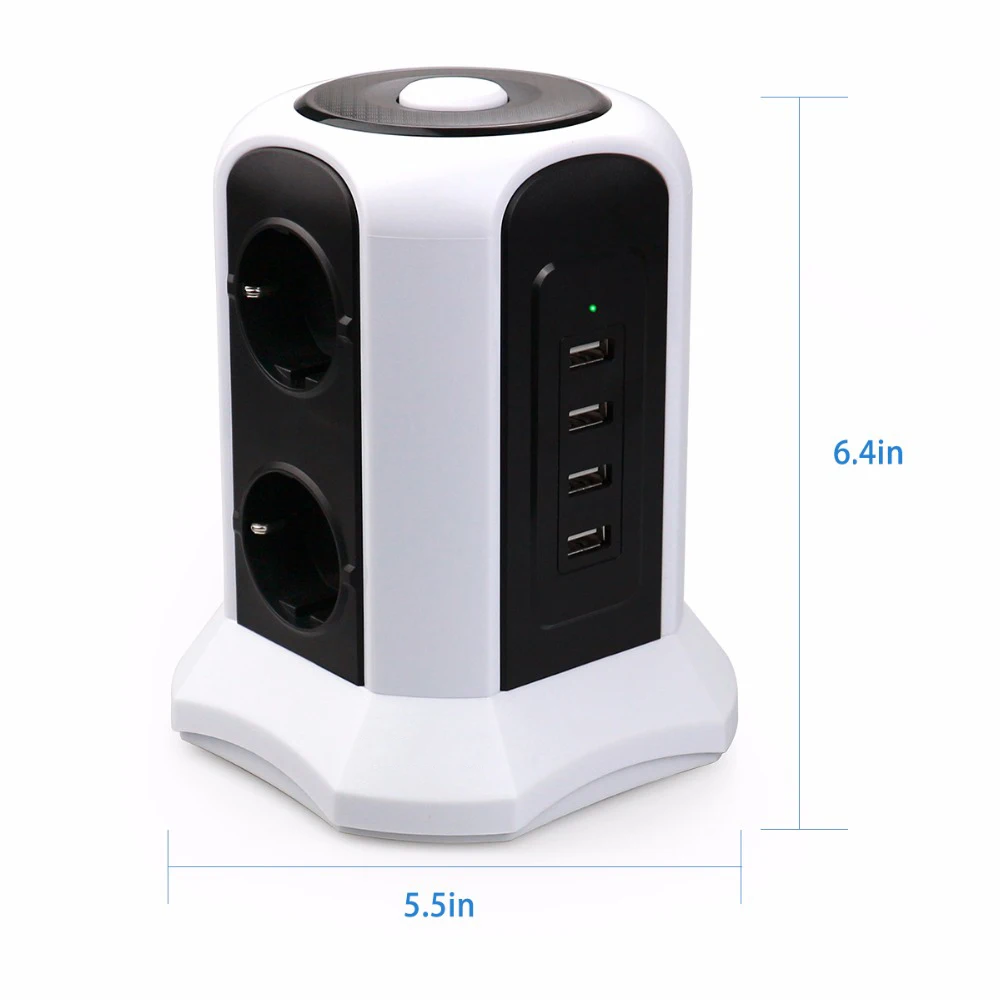 Tower power Strip Вертикальная Защита от перенапряжения 6 выходов ЕС розетка с usb-переключателем защита от перегрузки 2 м удлинитель