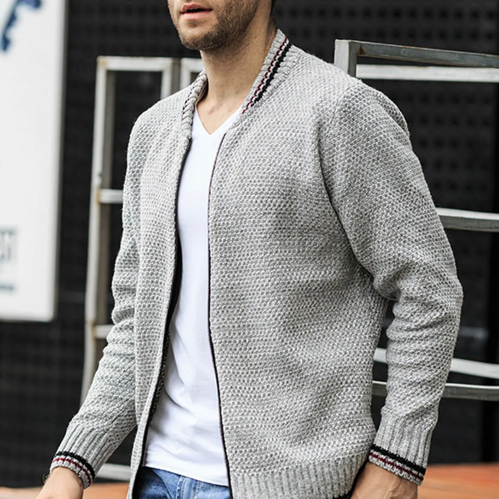 Мужской кардиган на молнии Черный Повседневный вязаный размера плюс 3XL в